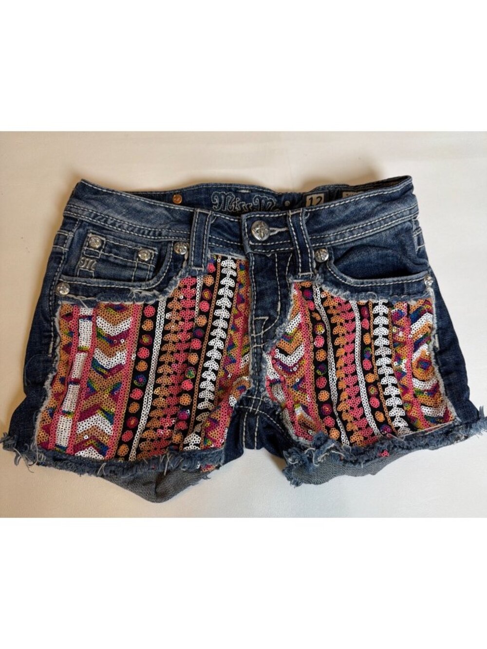 MISS ME Girls Kids Glittery Sequined Cut Off Shorts size 12 Jk6364H